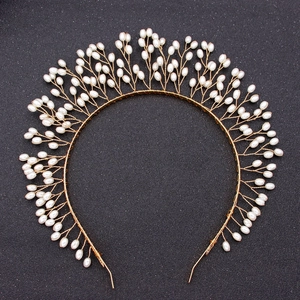Serre-Tête Couronne de Mariée en Alliage et Künstliche Perles Fait à la Main Diadème de Mariage Branches Rayonnantes pour Femme Soirée