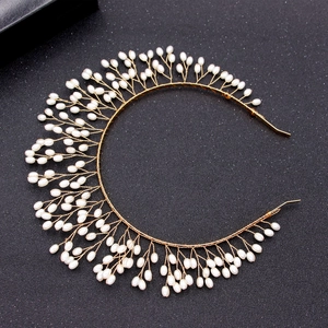 Serre-tête couronne de mariée en or avec perles dressées pour accessoire de mariage chic