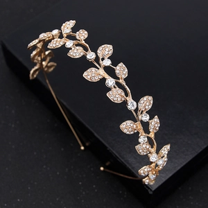 Luxury Leaf Pattern Rhinestone Bridal Crown Headband Elegant Gold Silver Alloy Wedding Hair Accessories For Women Party