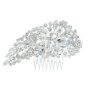 Silver bridal hair comb featuring teardrop rhinestones and crystals for weddings