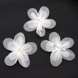 Lot de 3 barrettes fleurs en tulle plissé blanc avec perles pour demoiselles d'honneur