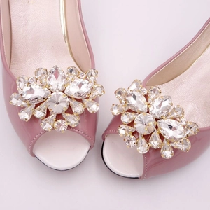 Clips de Chaussure de Mariée de Luxe avec Strass Élégantes Boucles de Chaussure Fleur en Alliage pour Mariage Talons Hauts