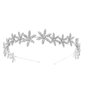 Elegant silver bridal tiara featuring rhinestone floral patterns for wedding and photography