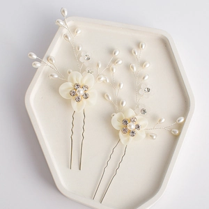 Handmade Ivory Fabric Flower Artificial Pearl Bridal Hair Accessory Set Rhinestone Wedding Hair Comb Hair Pin For Women Jewelry