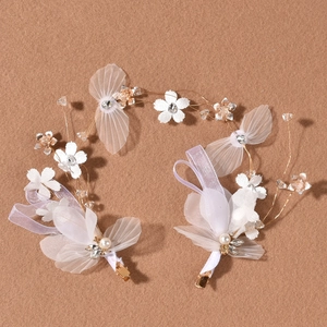 Ensemble d'accessoires cheveux mariée 2 pièces avec fleurs en tissu et perles