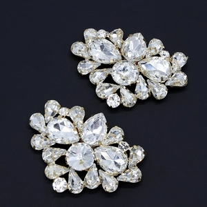 Clips de chaussures scintillants en cristal et métal doré pour mariées et talons