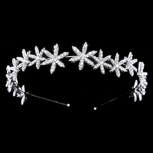 Elegant bridal crown with silver alloy flowers and sparkling rhinestones for weddings