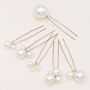 Lot de 6 épingles à cheveux de mariée en forme de U avec perles blanches et dorées
