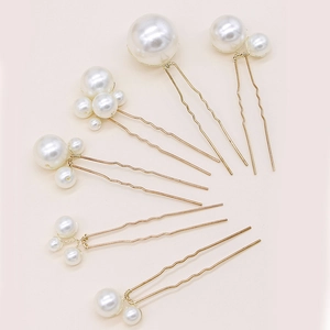 Lot de 7 épingles à cheveux perles de mariage en forme de U avec fil doré élégant