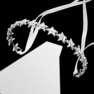 Diadème de Mariée Étoile en Strass Bandeau de Mariage en Alliage Avec Ruban de Satin Coiffe Argent pour Femme Bijoux