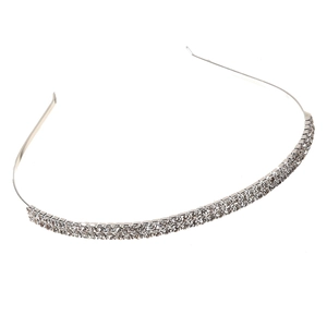 Detailed close-up of wedding headband with double-row sparkling rhinestones in silver finish