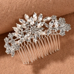 Peigne à cheveux de mariée élégant en or rose avec cristaux en forme de fleurs et feuilles