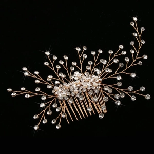 Luxury Gold Wedding Hair Comb Bridal Headwear Handmade Rhinestone Faux Artificial Pearl Flower Leaf Hair Clip For Women Banquet Jewelry