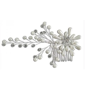 Handmade Silver Bridal Hair Comb White Imitation Artificial Pearl Crystal Flower Wedding Party Headpiece For Women Accessory
