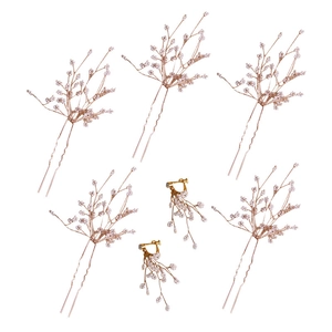 Ensemble de Pics à Cheveux et Clips d'Oreilles de Mariée Faits à la Main Or Rose Künstliche Perle d'Imitation Fleur Accessoire Cheveux Mariage