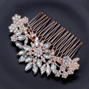 Peigne à Cheveux de Mariée Élégant en Alliage Strass Fleur Feuille pour Femmes Mariage Banquet Vintage Luxueux Or Argent