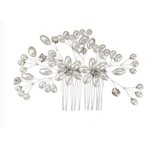 Handmade White Artificial Pearl Rhinestone Bridal Hair Comb Silver Alloy Flower Wedding Headpiece Party Jewelry For Women