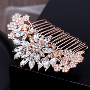 Peigne à cheveux de mariée en or rose élégant avec strass brillants pour mariages