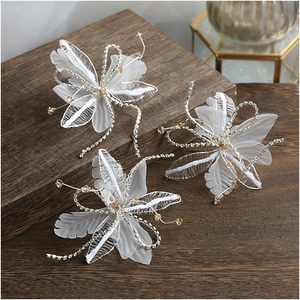 Bridal Hair Clips Lace Mesh Dragonfly Butterfly Style Rhinestone Wedding Hair Accessories For Women Elegant Headpiece