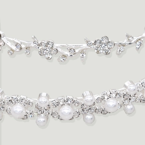 Ensemble de serre-têtes en alliage argenté avec strass et perles blanches