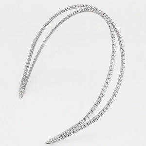 Serre-tête double rangée en argent avec strass brillants pour mariages et soirées chics