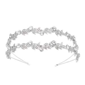 Couronne de mariée européenne en strass argentés avec design de feuilles pour mariage