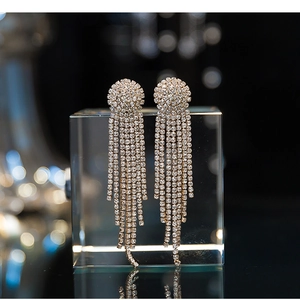 Elegant gold tassel bridal earrings with sparkling rhinestones for wedding and formal party