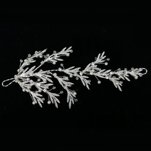 Bridal Hair Vine Silver Leaf Branch Wedding Headpiece With Faux Artificial Pearl Crystal Handmade Women Hair Accessories For Party