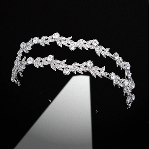 Serre-tête de Mariée de Luxe en Alliage de Strass à Double Rangée Feuille Élégante Vigne Mariage Diadème pour Femmes Bijoux