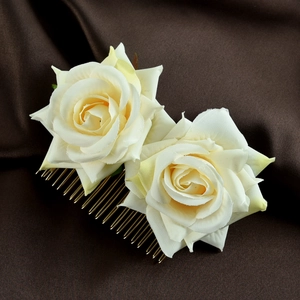 Vintage Double Rose Flower Hair Comb For Women Elegant Bridal Wedding Party Fabric Rose Hair Clip Jewelry Accessories
