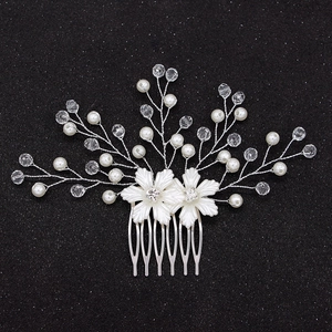 Pettine per Capelli da Sposa Fatto a Mano Con Künstliche Perle Sintetiche Fiori Bianchi Strass Cristallo Lega per Matrimonio Donna