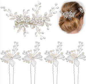 Eleganter Legierung Blume Blatt Strass Haarspange Künstliche Perle Haarnadeln Braut Hochzeit Haarschmuck Für Damen Schmuck