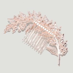 Pettine per capelli a foglia oro rosa con perle e strass per acconciature da sposa