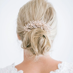 Pettine per Capelli da Sposa in Lega Oro Rosa Foglia Svuotata Con Künstliche Perle Sintetiche Strass Elegante Accessorio per Matrimonio Donna