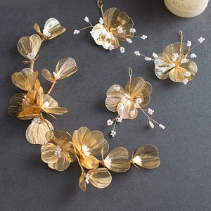 Barok Gouden Bloem Hoofdband En Haarpelden Metaaldraad Gevlochten Imitatieparel Bruid Trouw Hoofddeksel Dames Sieraden
