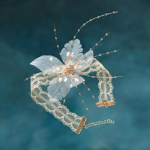 Collier Choker en Dentelle Fleur Fait Main Künstliche Perle Strass Accessoires de Mariage Mariée Style Coréen Bijoux Elégants Femme