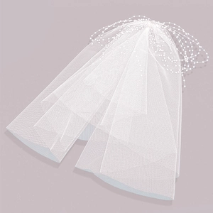 Elegant white bridal veil with pearl tassel and layered mesh for wedding hair styling