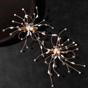 Pince à Cheveux Florale en Künstliche Perles et Cristaux Fait Main pour Femme Bijoux Mariage Épingle à Cheveux Fil d'Alliage Or Accessoire Fête