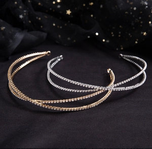 Serre-tête de Luxe en Strass à Double Rangée Croisée pour Femmes Alliage Cristal Bandeau Mariage Fête Accessoires de Cheveux