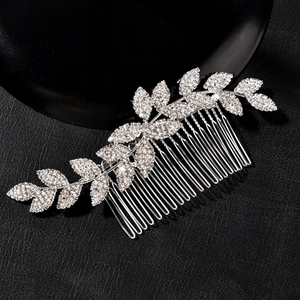 Elegant Alloy Rhinestone Leaf Bridal Hair Comb Wave Shape Crystal Wedding Banquet Party Hair Accessory For Women