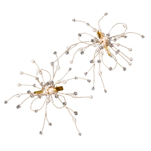 Paire de barrettes à cheveux faites main avec perles et fleurs en cristal pour mariée