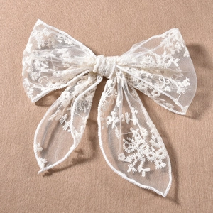 Elegante Pasador de Pelo con Lazo y Bordado Floral de Encaje Accesorio de Lazo Dulce para Mujeres Niñas Boda Fiesta Decoración Diaria
