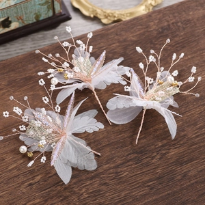 Set de 3 accessoires de cheveux de mariée avec fleurs en tulle et perles sur bois
