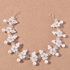 Elegant Bridal Artificial Pearl Crystal Hair Vine White Flower Hand-Woven Headband For Wedding Party Women Hair Accessories