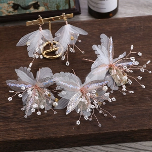 Ensemble d'épingles à cheveux de mariée et clips avec fleurs en gaze et perles