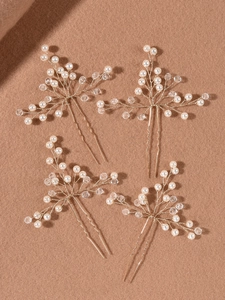Lot d'épingles à cheveux de mariée en fil doré avec perles blanches et cristaux