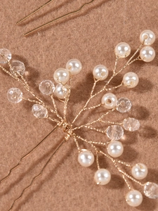 Épingle à cheveux de mariée dorée avec perles et cristaux faits main pour coiffure mariage