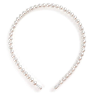 Elegant U-shaped headband featuring a single row of polished round white pearls