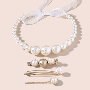 Vintage Artificial Pearl Hair Clips And Headband For Women Gold Alloy Houndstooth Star Crown Hairpins Elegant Wedding Accessories