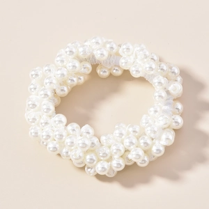 Élastique à cheveux élégant avec perles blanches et bande élastique pour femmes